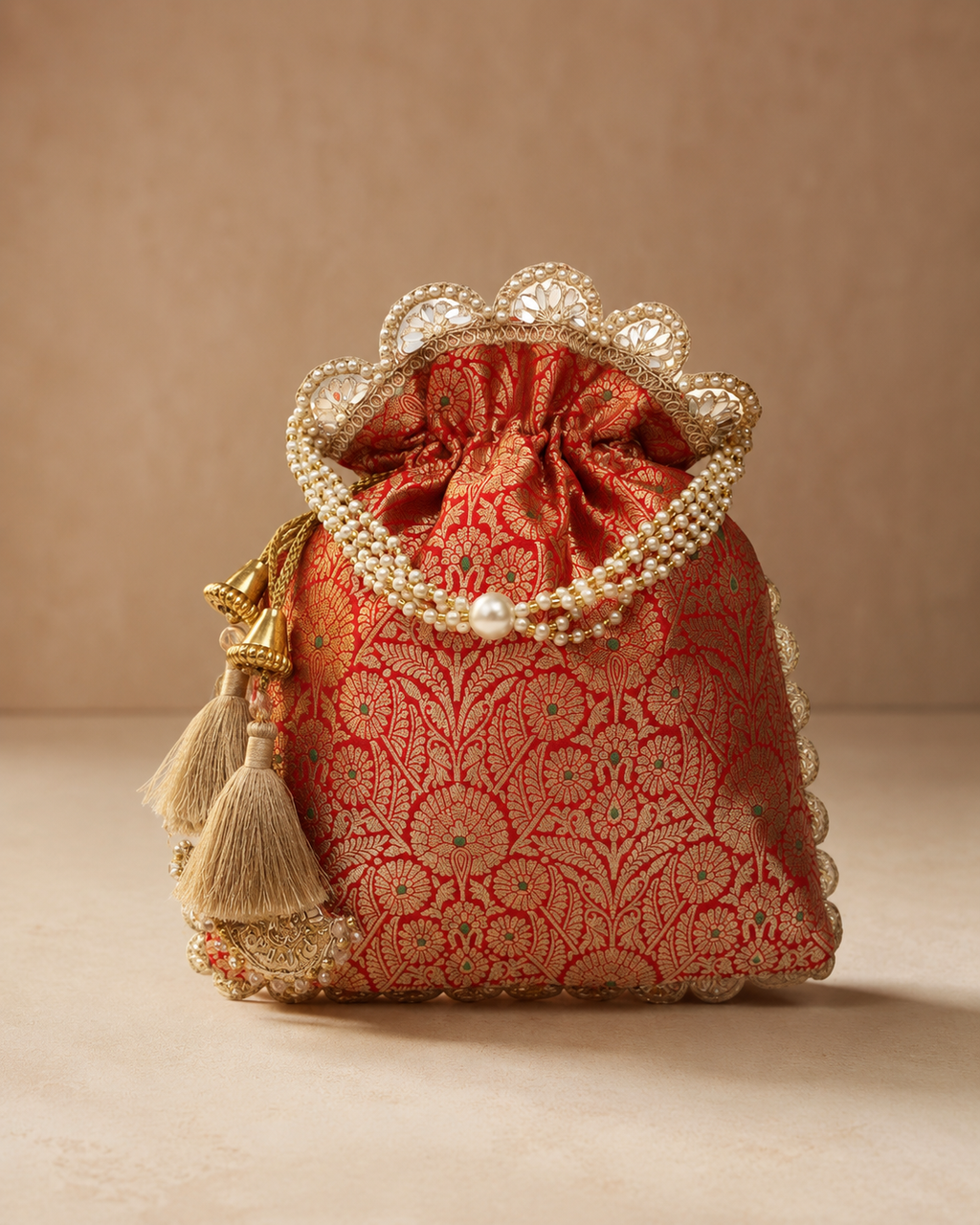 Exquisite Pure Banarasi Brocade Potli: A Luxurious Accessory for Every Occasion - House of RangReethi