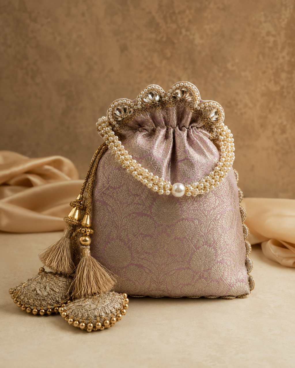 Exquisite Pure Banarasi Brocade Potli: A Luxurious Accessory for Every Occasion - House of RangReethi