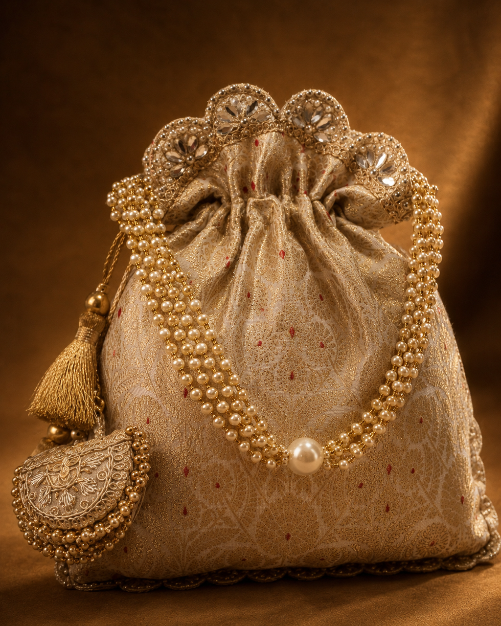 Exquisite Pure Banarasi Brocade Potli: A Luxurious Accessory for Every Occasion - House of RangReethi