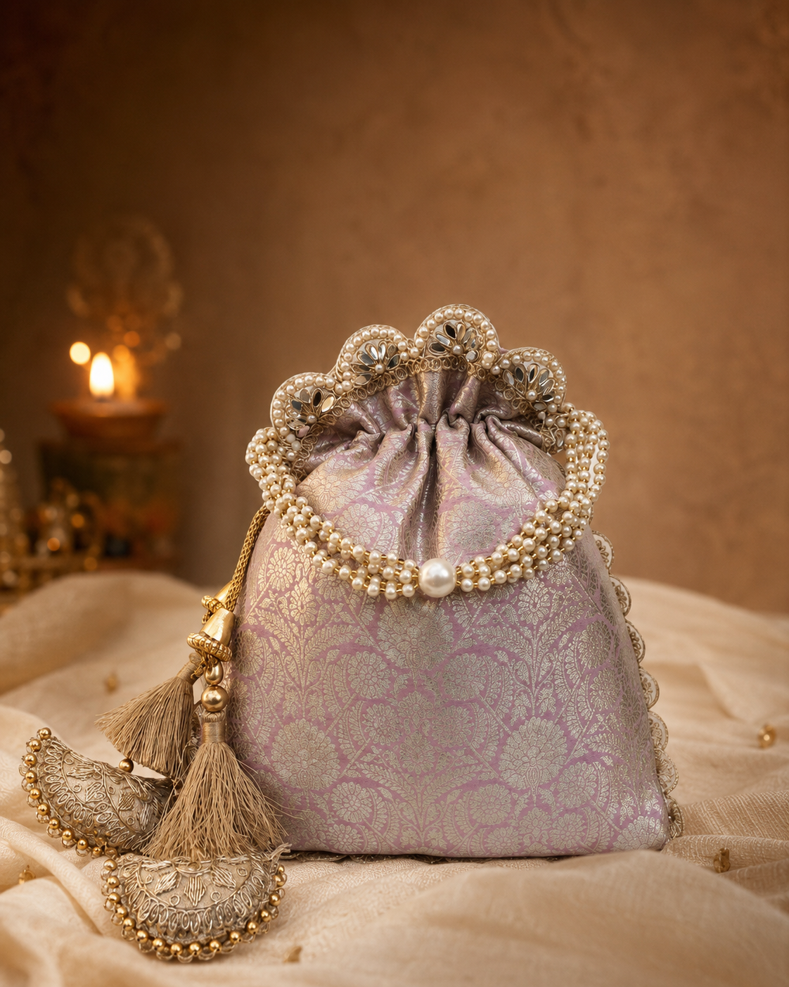 Exquisite Pure Banarasi Brocade Potli: A Luxurious Accessory for Every Occasion - House of RangReethi