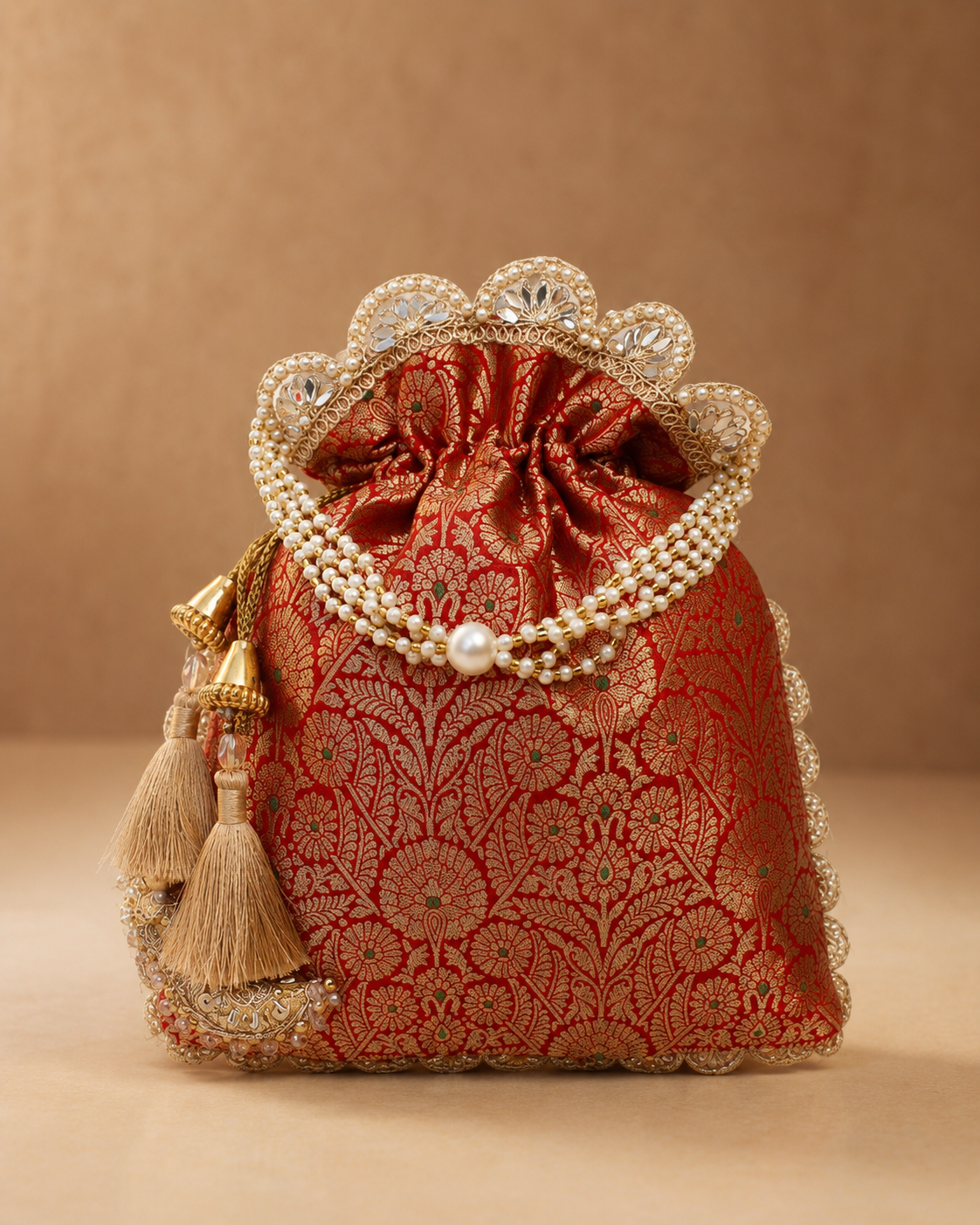 Exquisite Pure Banarasi Brocade Potli: A Luxurious Accessory for Every Occasion - House of RangReethi