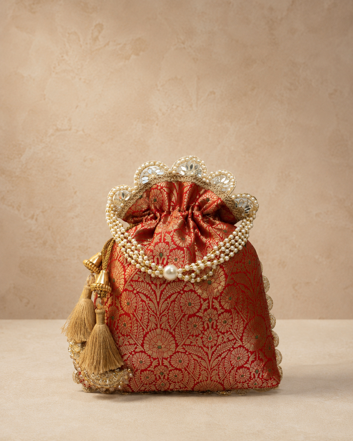 Exquisite Pure Banarasi Brocade Potli: A Luxurious Accessory for Every Occasion - House of RangReethi