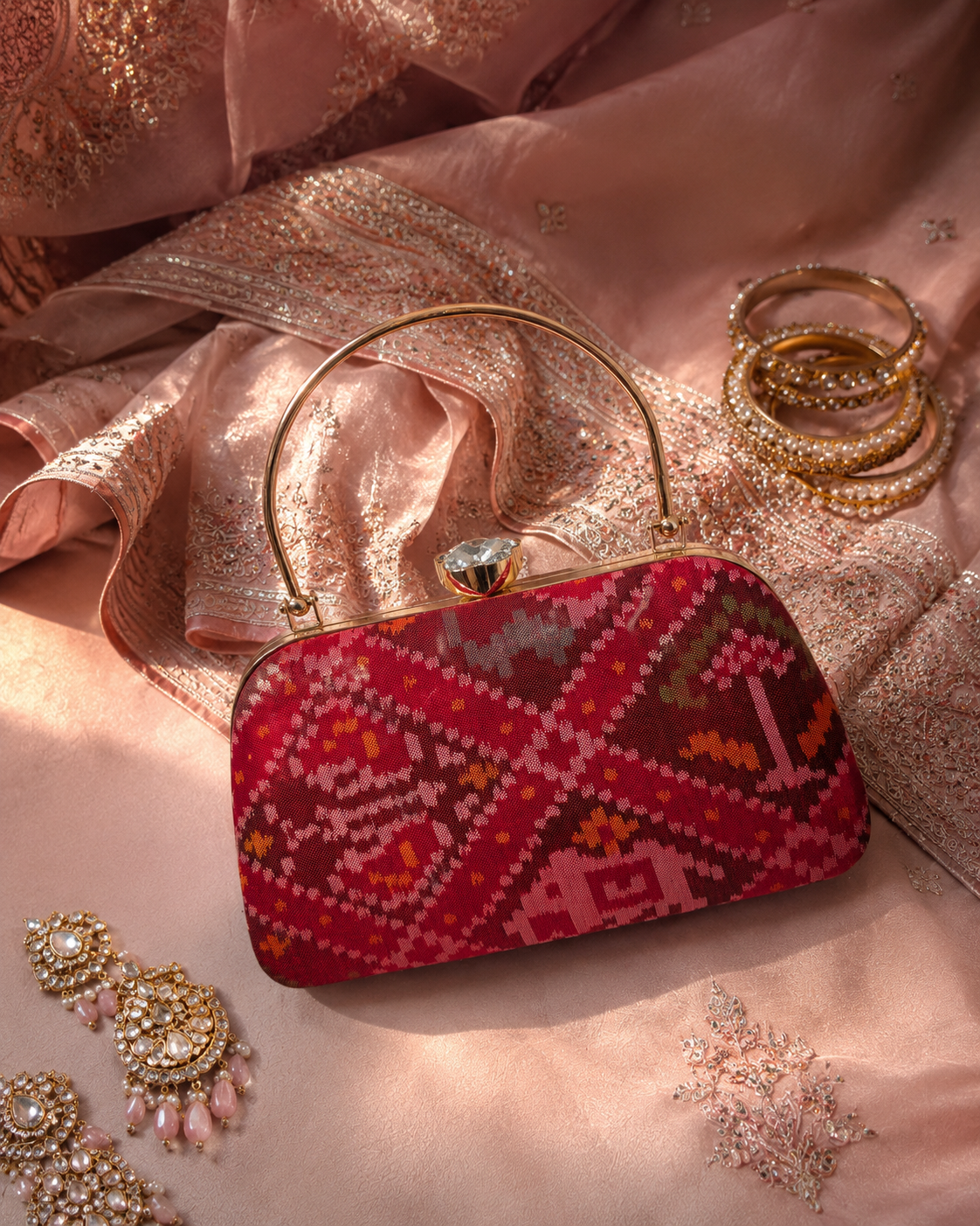 Patola Silk Clutch Bag with Handle | Heritage of Festive Colours