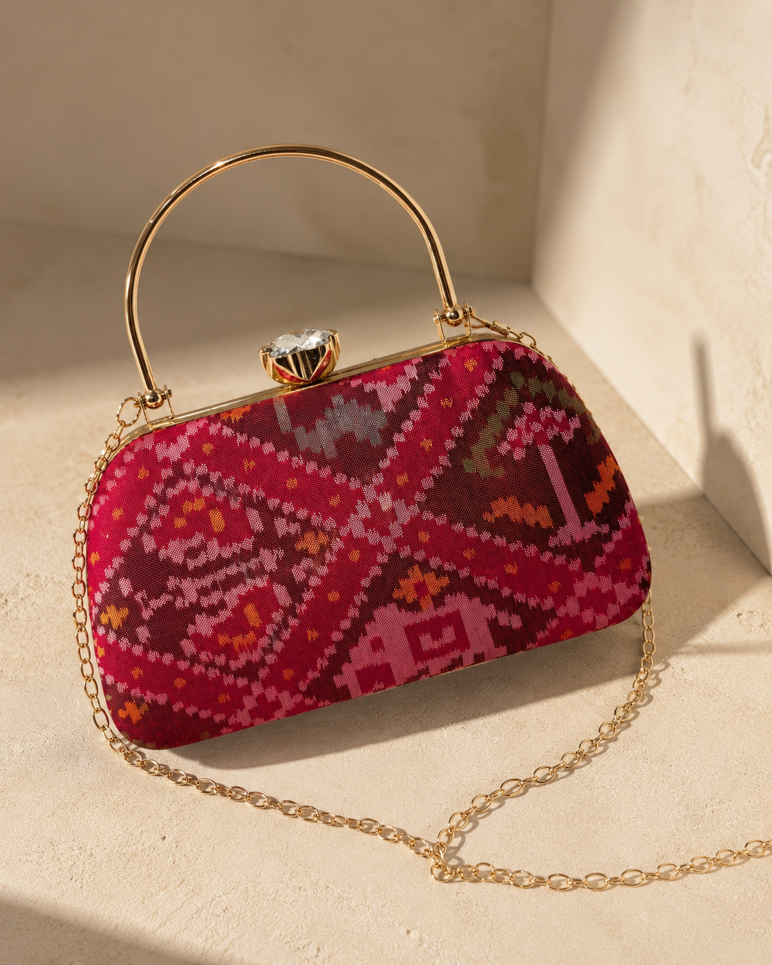 Patola Silk Clutch Bag with Handle | Heritage of Festive Colours