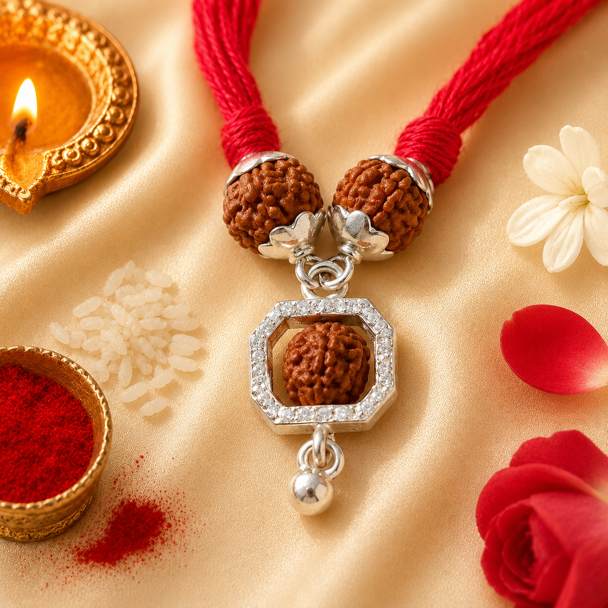 Rudraksh Drop Charm Bhabhi Rakhi - House of RangReethi