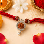 Rudraksh Silver Droplet Bhabhi Rakhi - House of RangReethi