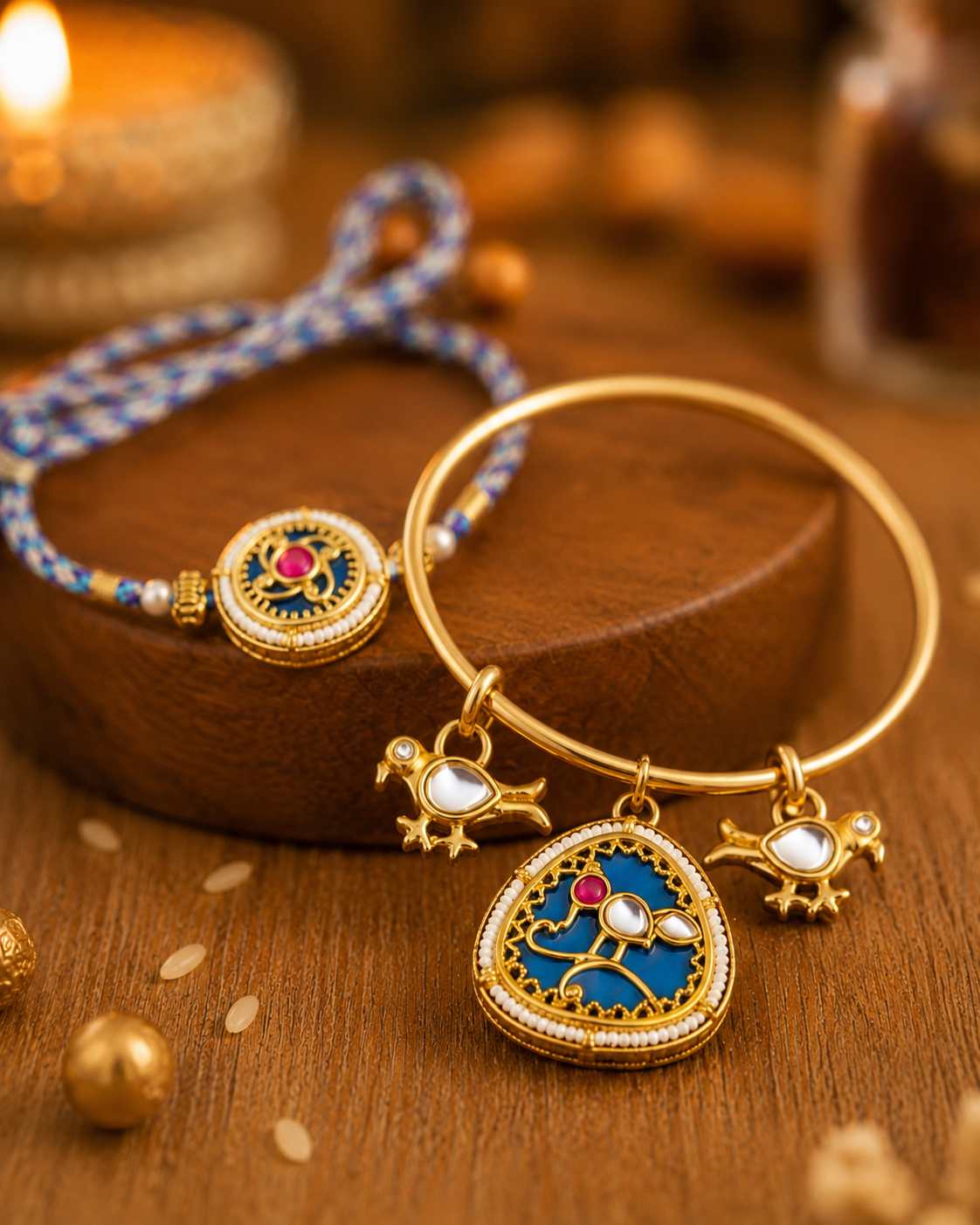 Elevate Your Celebrations with Our Premium Bhaiya Bhabhi Rakhi Set Featuring Exquisite Jadau Bangles - House of RangReethi