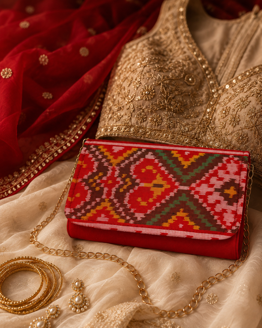 Silk Dibbi Clutch Bag | Patola, Brocade & Bandhani