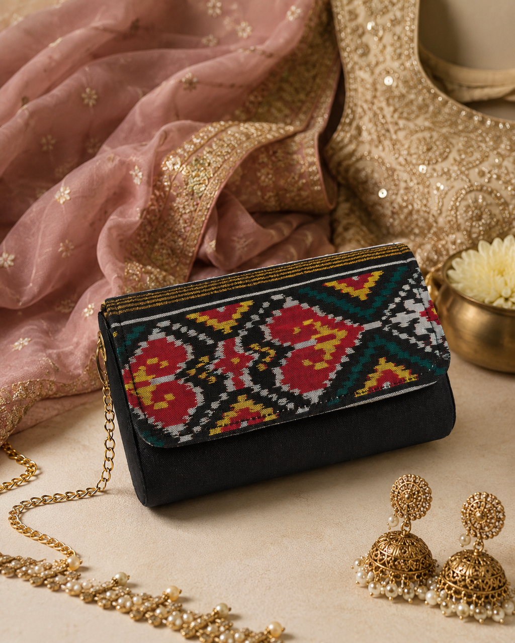 Silk Dibbi Clutch Bag | Patola, Brocade & Bandhani