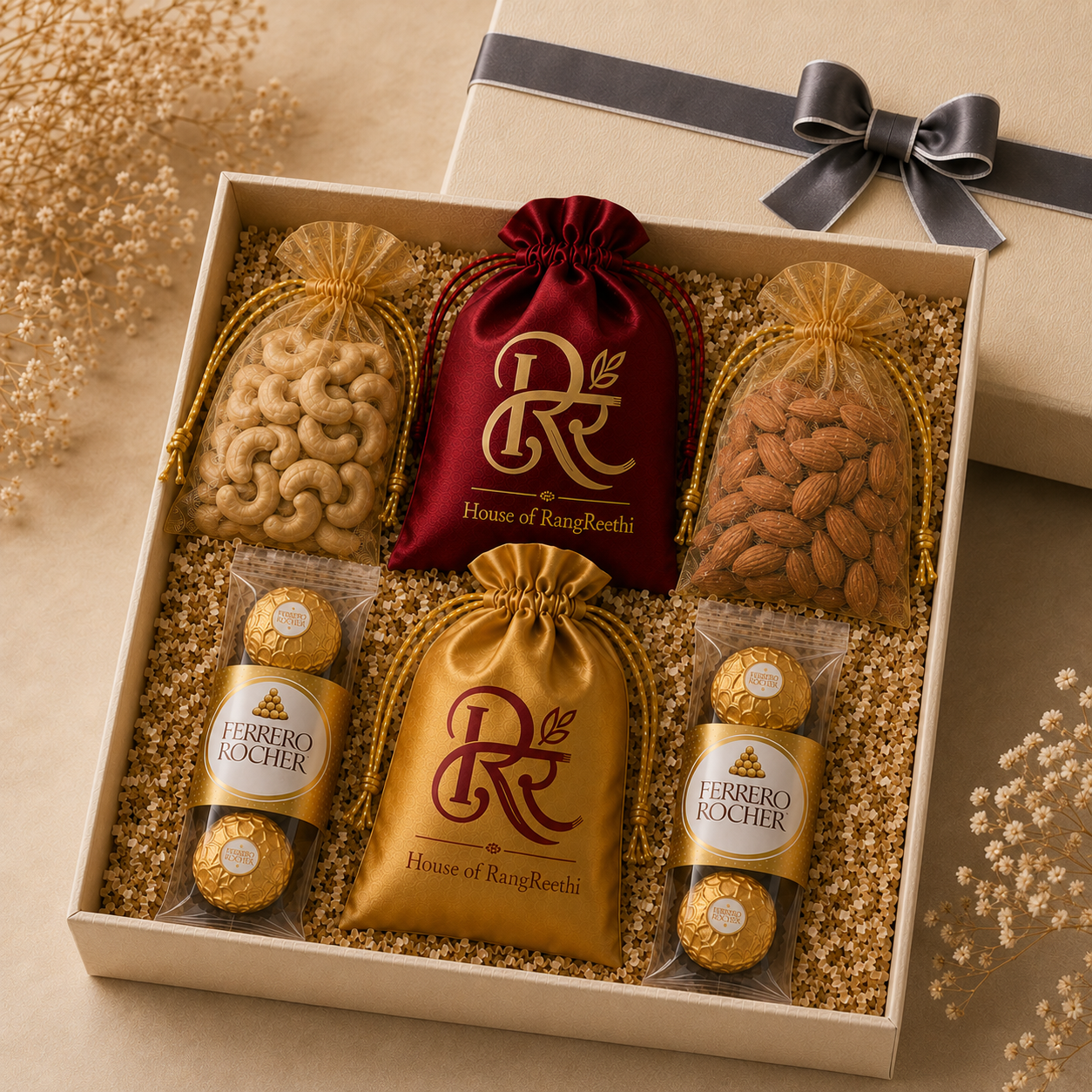 Exquisite Ferrero Rocher & Dry Fruit Rakhi Gift Hamper for Unforgettable Celebrations - House of RangReethi
