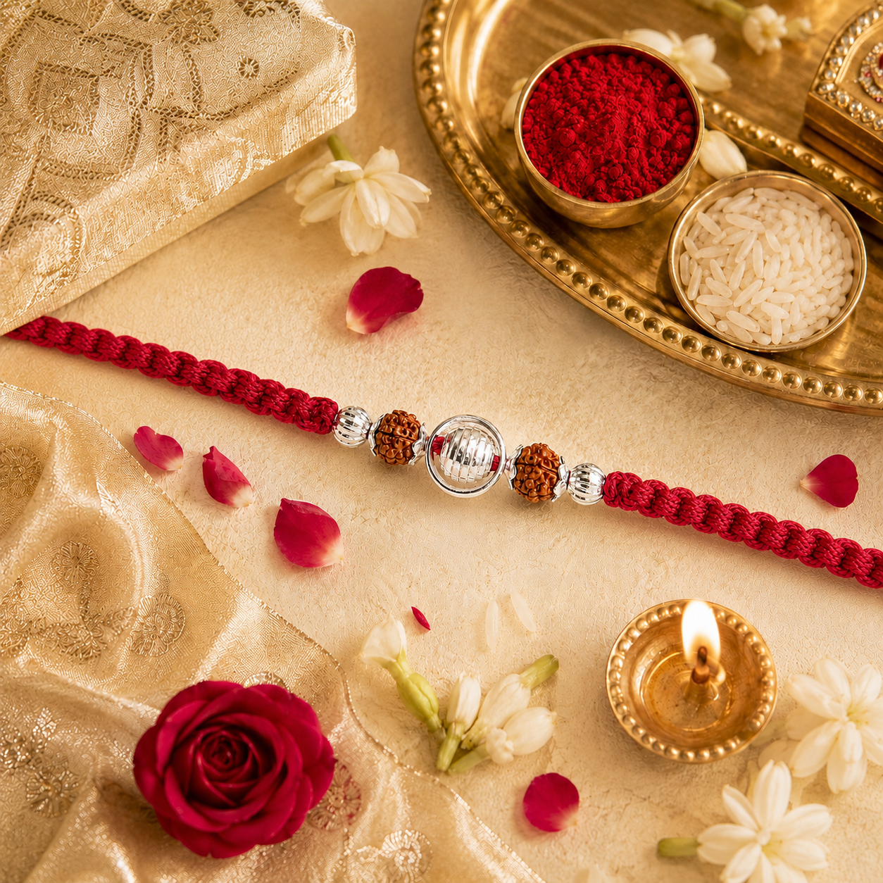 Kids Silver Rakhi with Rudraksh