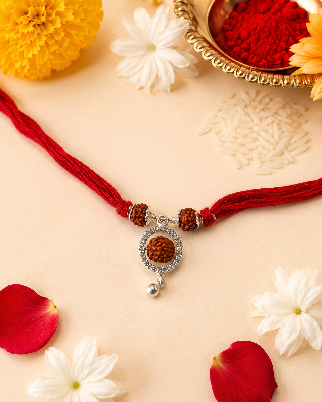 Rudraksh Silver Droplet Bhabhi Rakhi