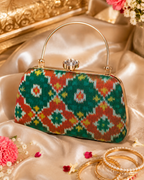 Patola Silk Clutch Bag with Handle | Heritage of Festive Colours