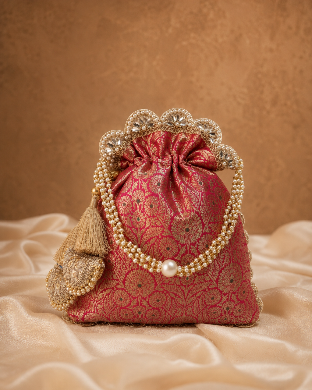 Exquisite Pure Banarasi Brocade Potli: A Luxurious Accessory for Every Occasion - House of RangReethi