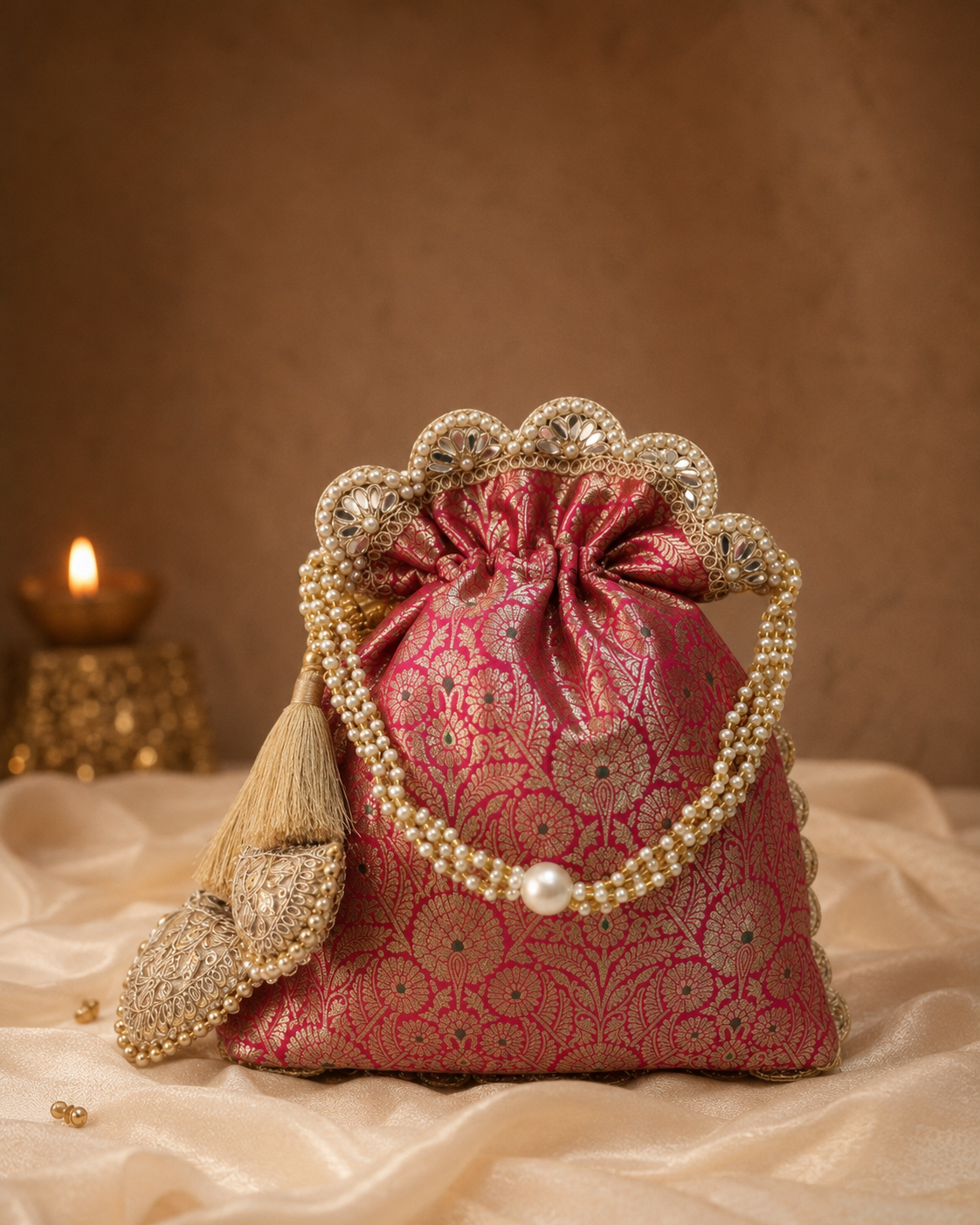 Exquisite Pure Banarasi Brocade Potli: A Luxurious Accessory for Every Occasion - House of RangReethi