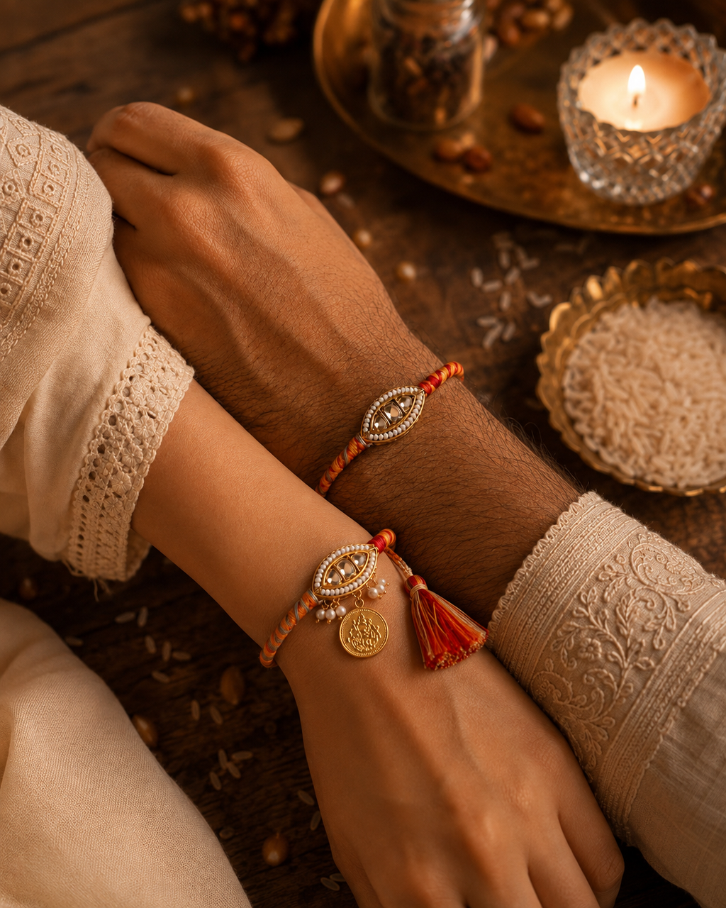 Kundan Threadweave Bracelet Set – Bhaiya Bhabhi Rakhi - House of RangReethi