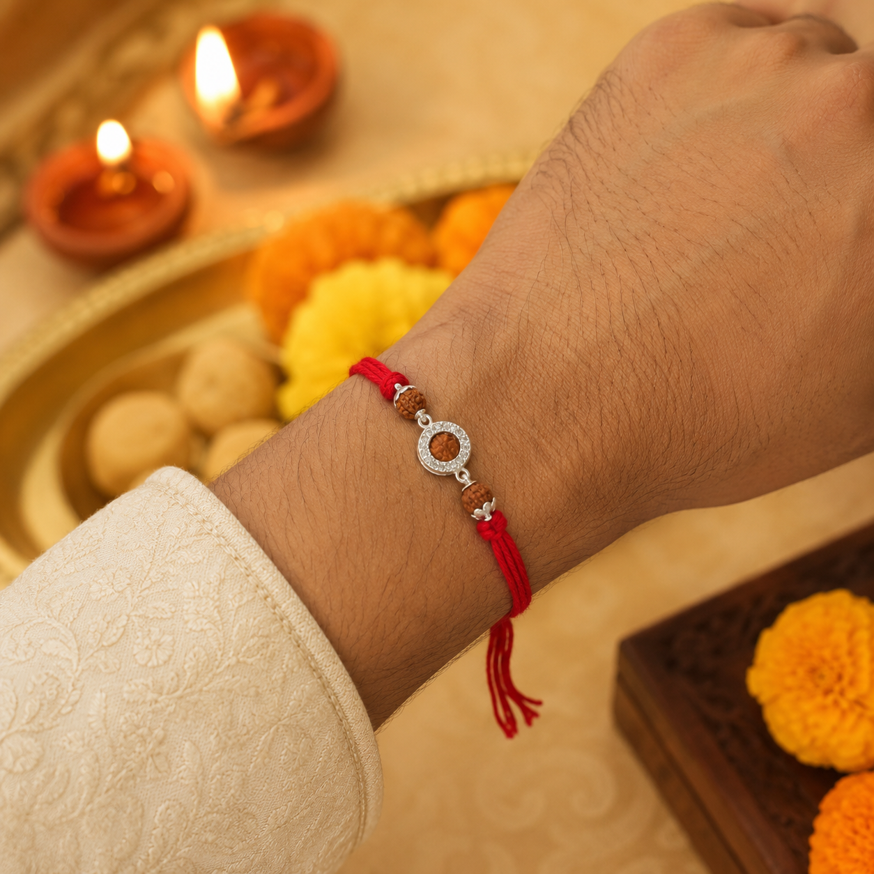 Silver Halo Rudraksh Rakhi
