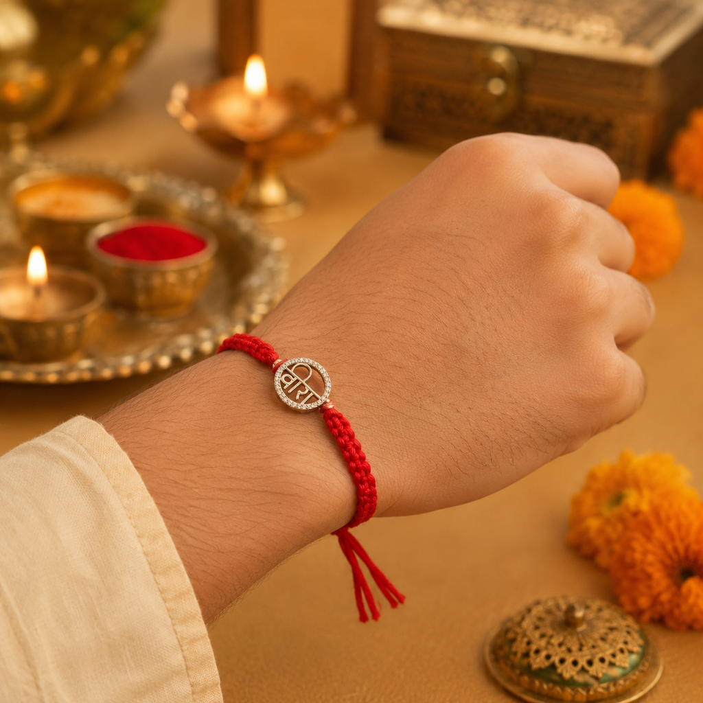 Stone-Studded Silver 'Veera'  Rakhi