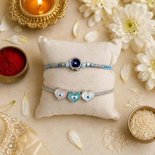Bhaiya Bhabhi Evil Eye Rakhi and Bracelet Set