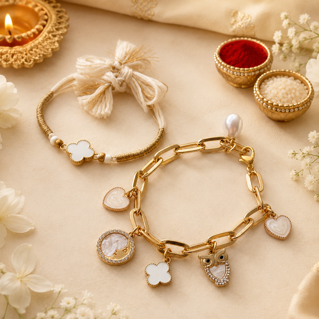 Signature Ivory & Clover Bhaiya Bhabhi Rakhi Set