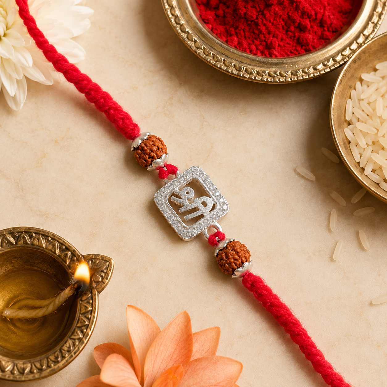 Shree Silver Rakhi with Rudraksh