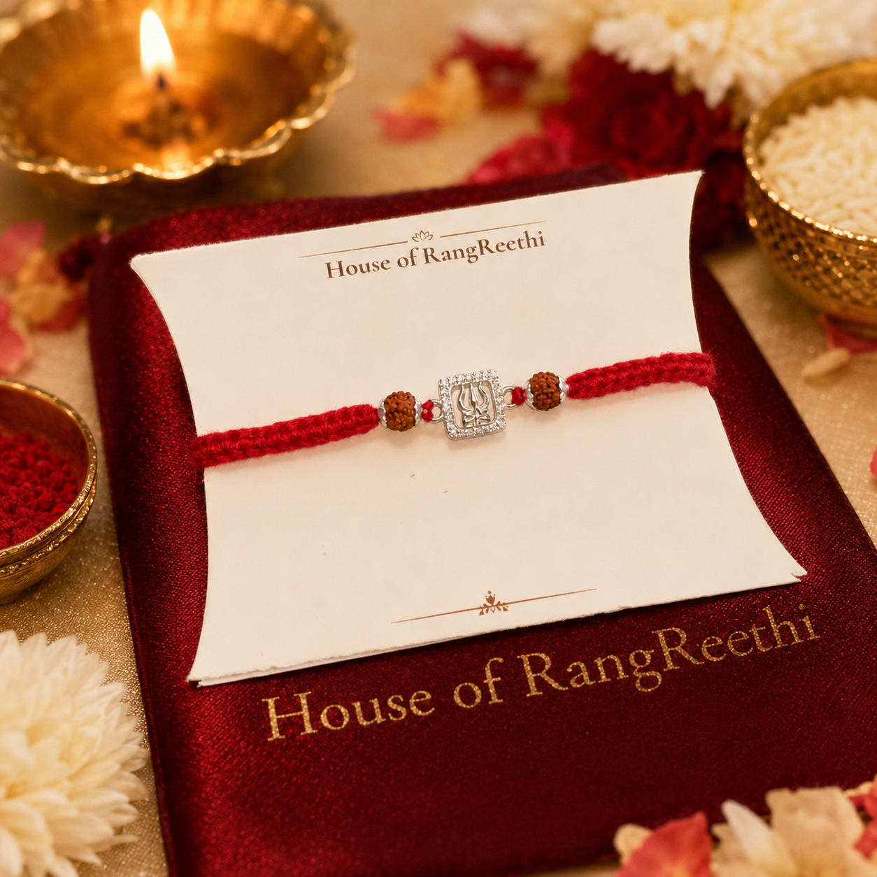 Silver Trishul and Rudraksha Rakhi