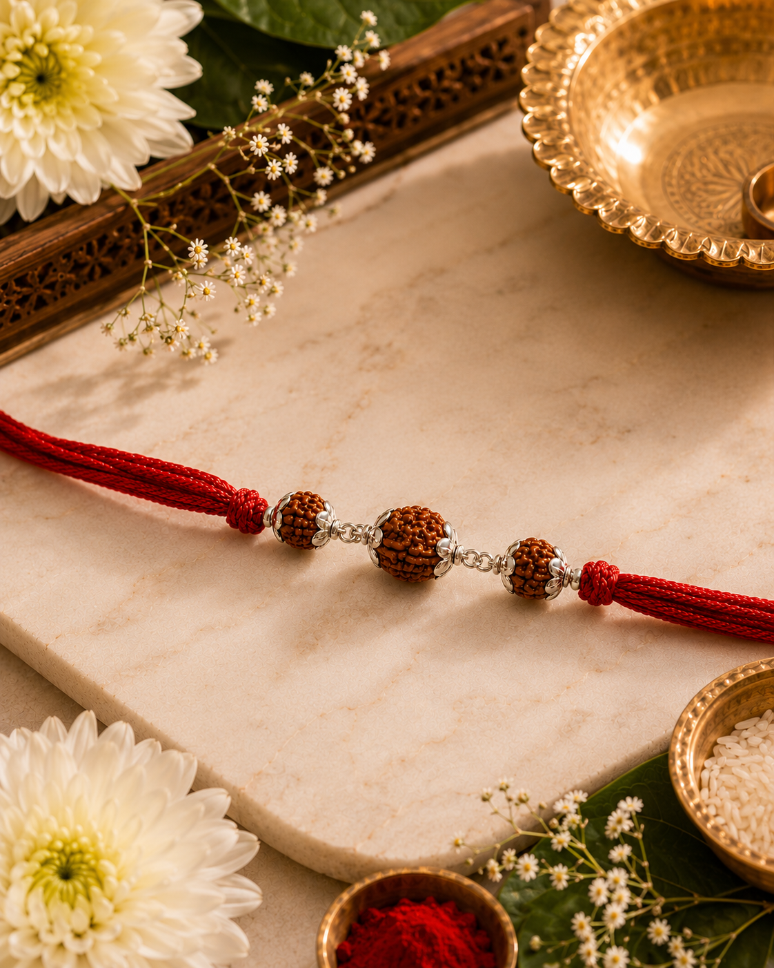 Silver Three Rudraksh Rakhi