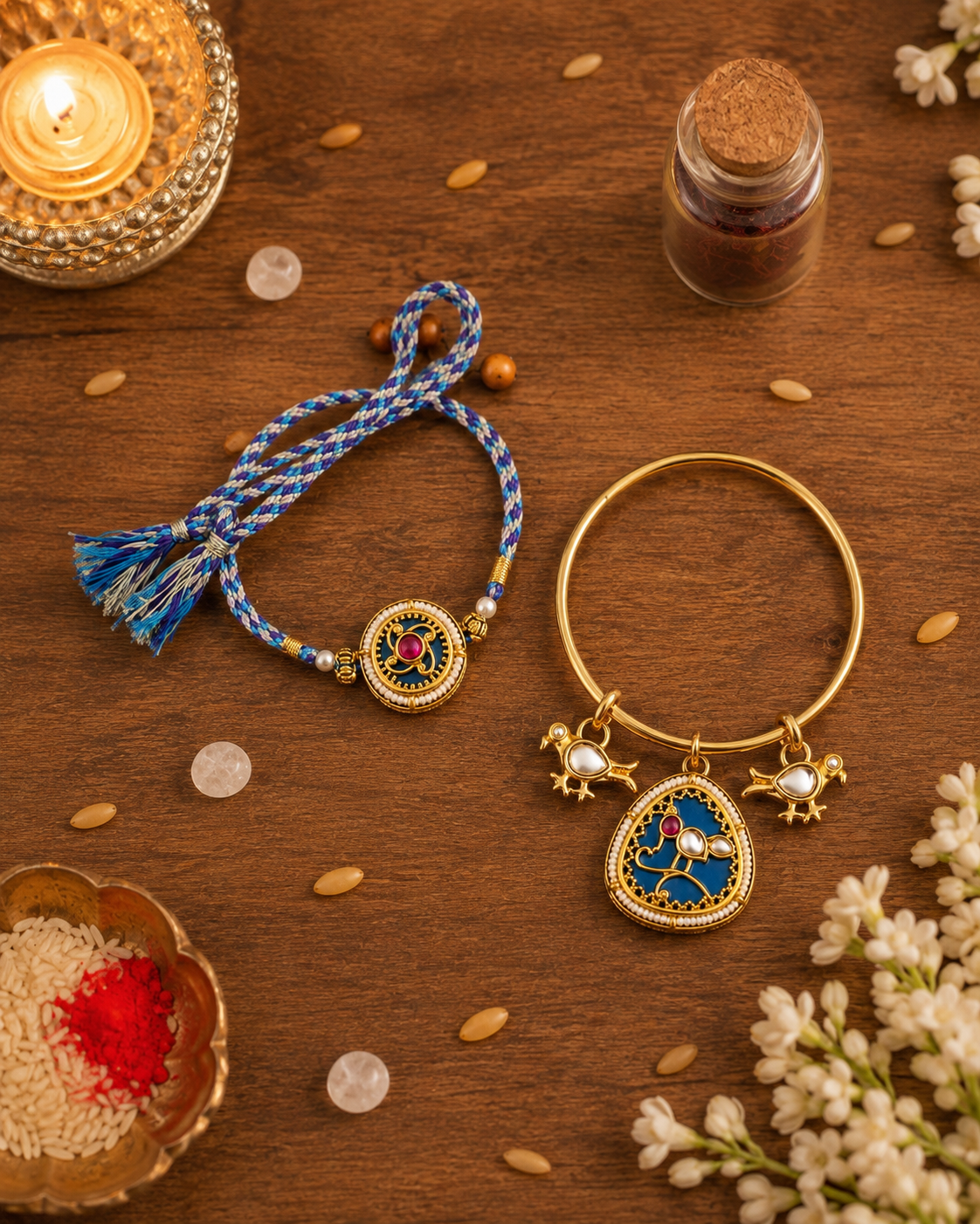 Elevate Your Celebrations with Our Premium Bhaiya Bhabhi Rakhi Set Featuring Exquisite Jadau Bangles - House of RangReethi