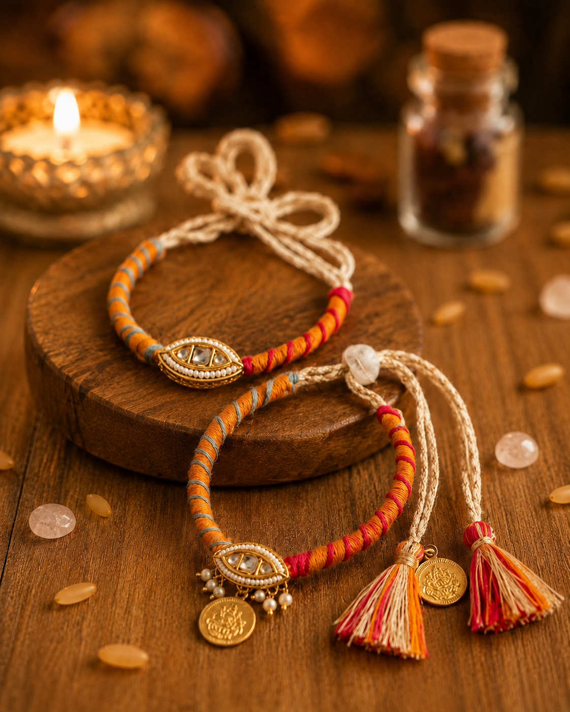 Kundan Threadweave Bracelet Set – Bhaiya Bhabhi Rakhi - House of RangReethi