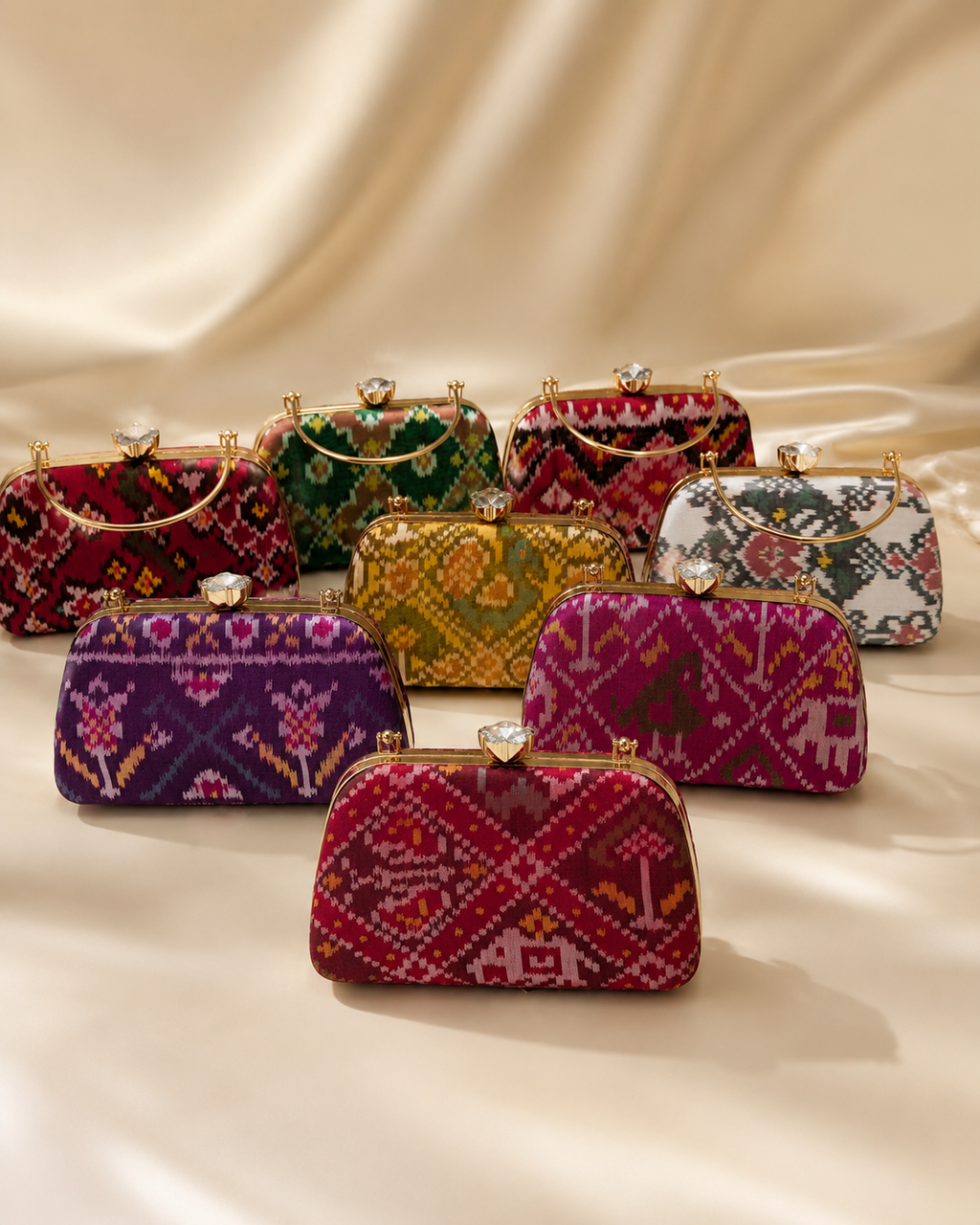 Patola Silk Clutch Bag with Handle | Heritage of Festive Colours