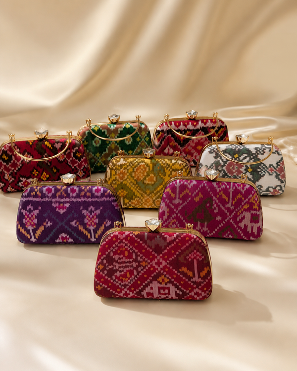Patola Silk Clutch Bag with Handle | Heritage of Festive Colours