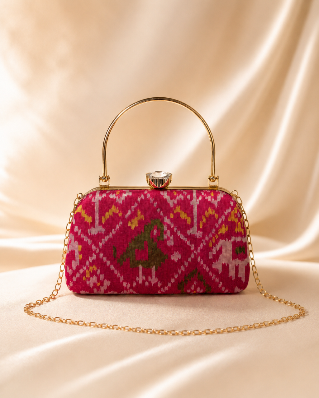 Patola Silk Clutch Bag with Handle | Heritage of Festive Colours