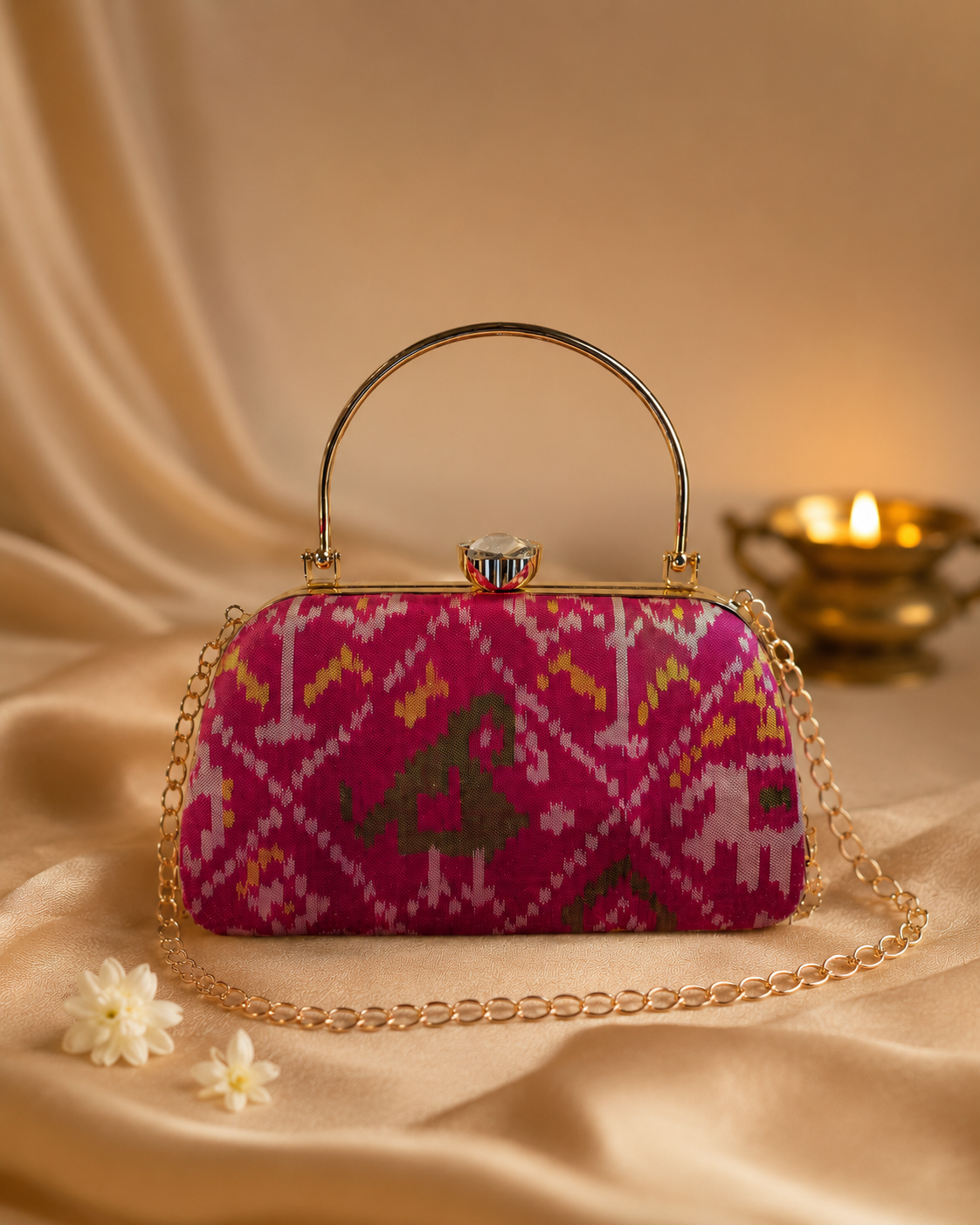 Patola Silk Clutch Bag with Handle | Heritage of Festive Colours