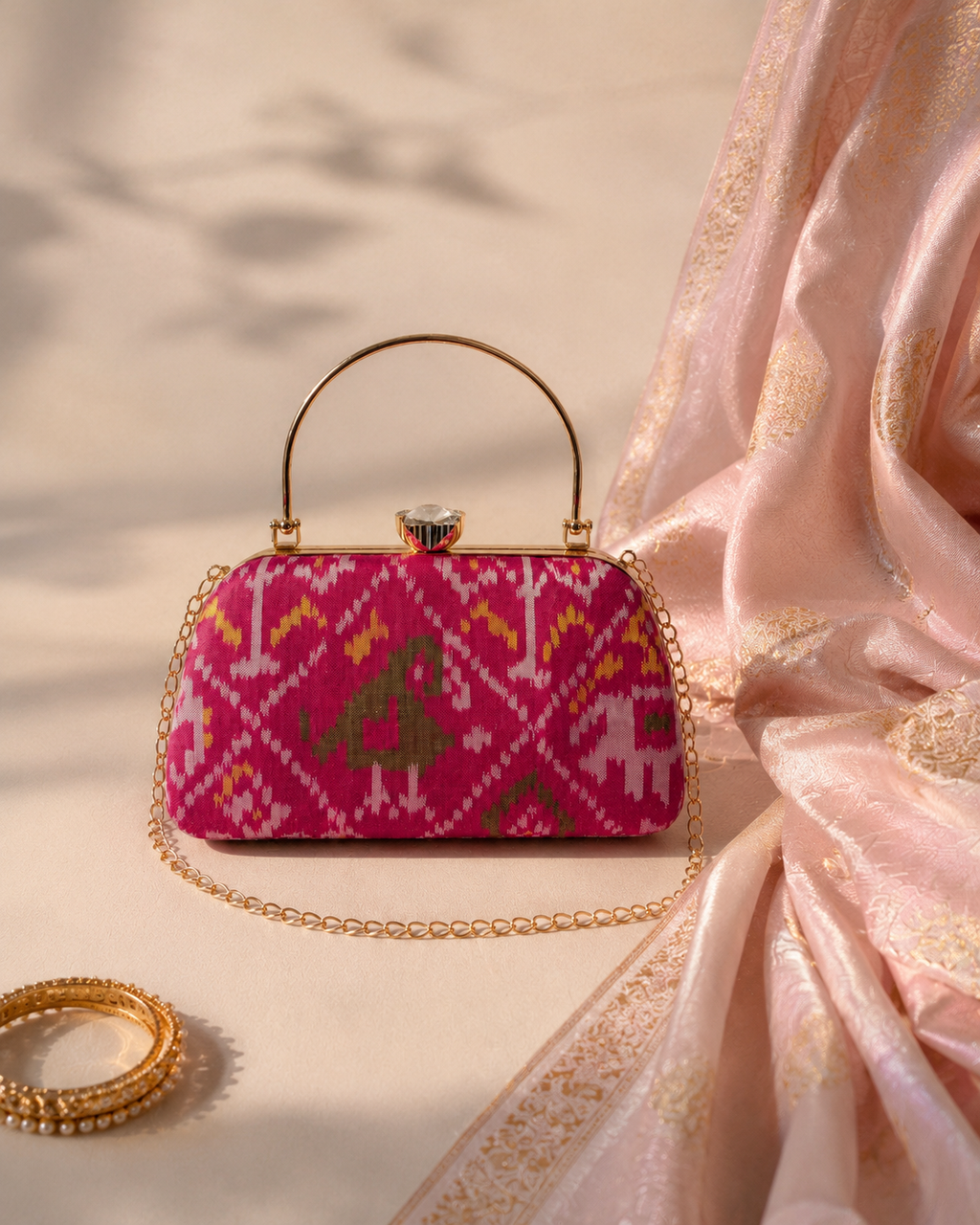 Patola Silk Clutch Bag with Handle | Heritage of Festive Colours