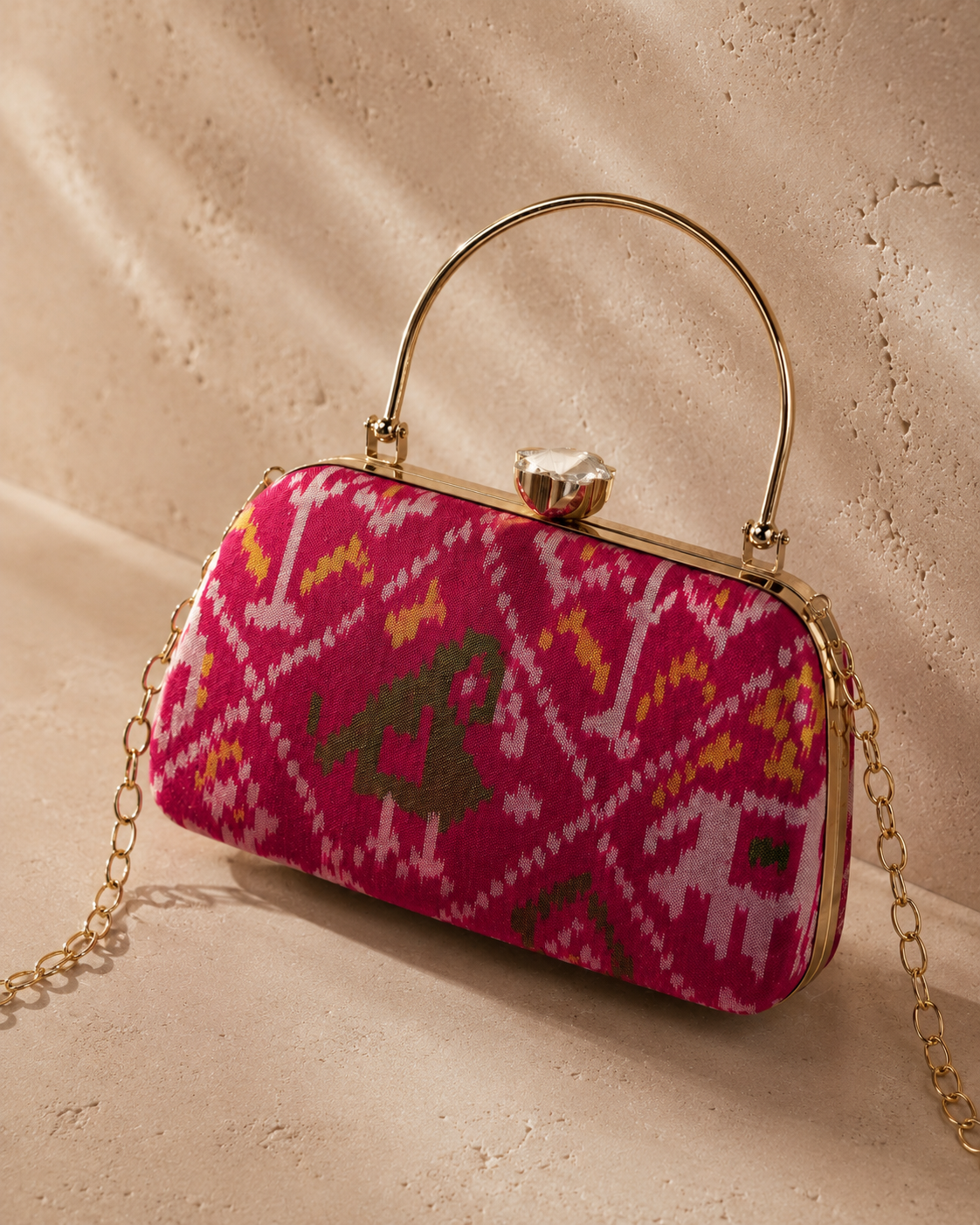 Patola Silk Clutch Bag with Handle | Heritage of Festive Colours