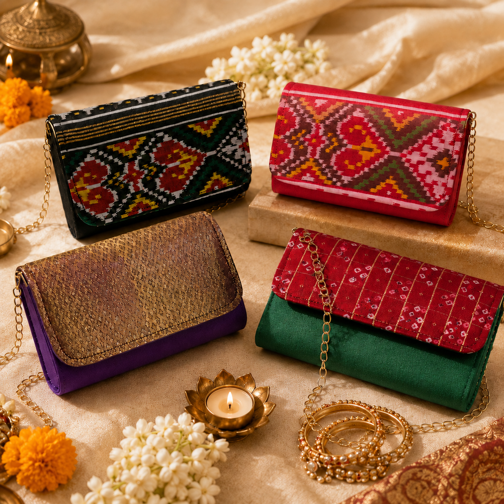 Silk Dibbi Clutch Bag | Patola, Brocade & Bandhani