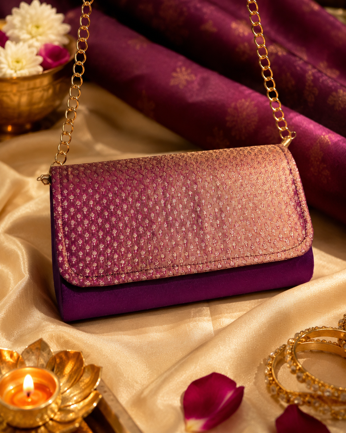 Silk Dibbi Clutch Bag | Patola, Brocade & Bandhani