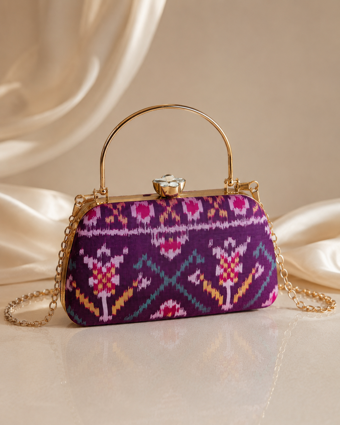 Patola Silk Clutch Bag with Handle | Heritage of Festive Colours