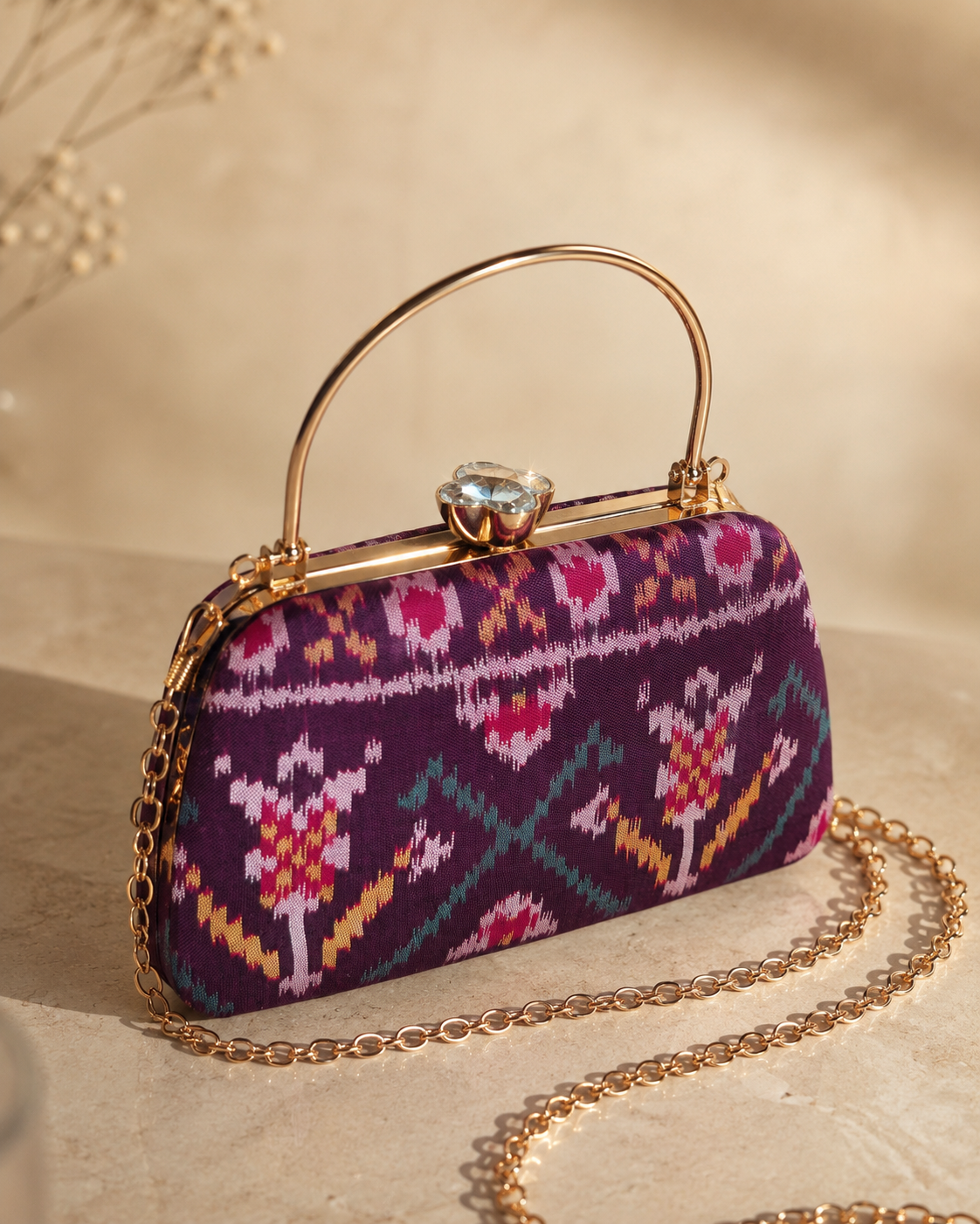 Patola Silk Clutch Bag with Handle | Heritage of Festive Colours