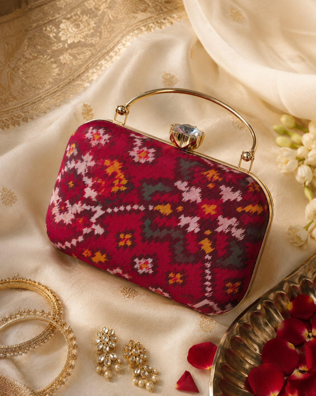 Patola Silk Clutch Bag with Handle | Heritage of Festive Colours