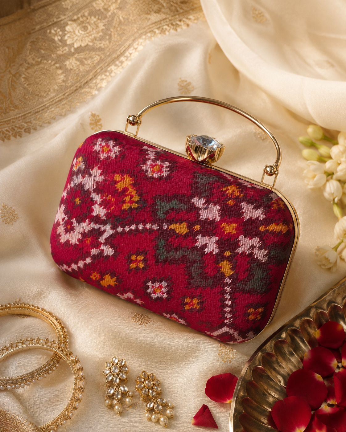 Patola Silk Clutch Bag with Handle | Heritage of Festive Colours