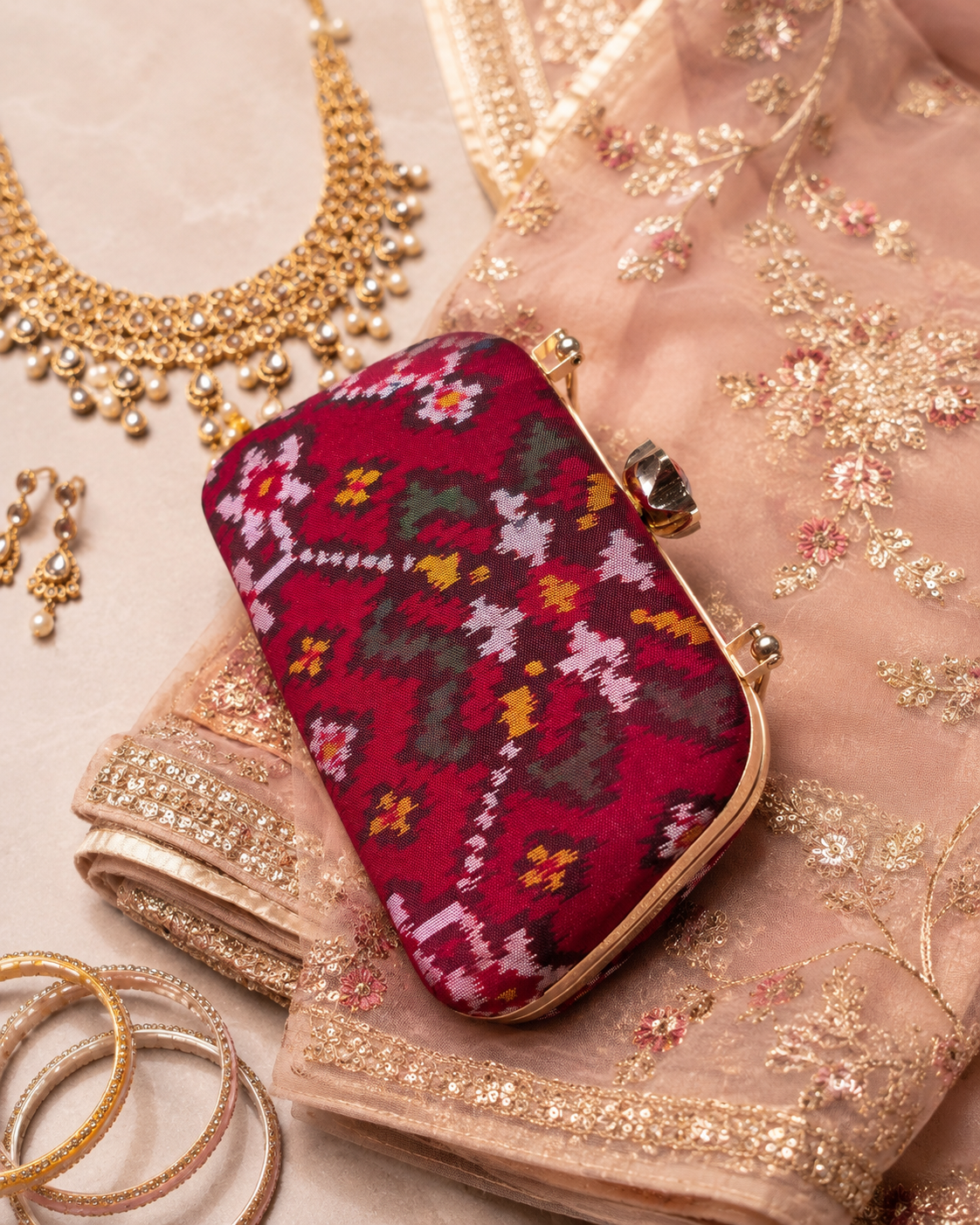Patola Silk Clutch Bag with Handle | Heritage of Festive Colours