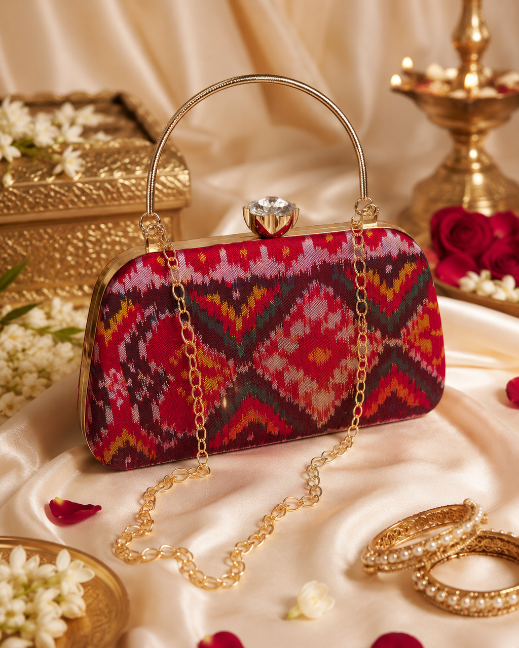 Patola Silk Clutch Bag with Handle | Heritage of Festive Colours