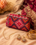 Patola Silk Clutch Bag with Handle | Heritage of Festive Colours