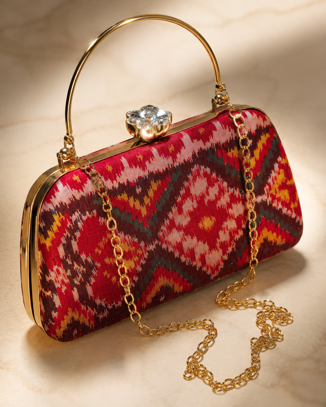 Patola Silk Clutch Bag with Handle | Heritage of Festive Colours