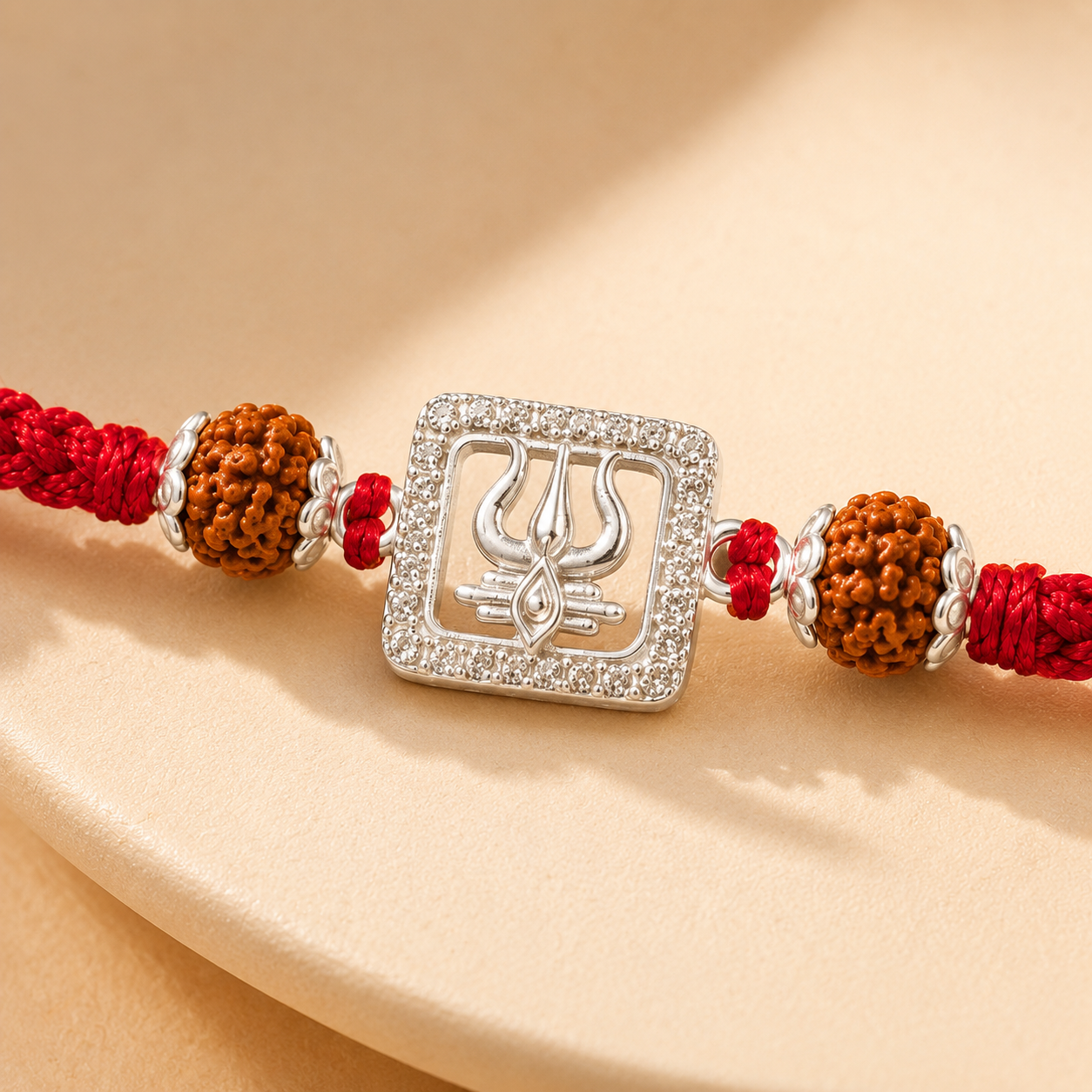 Shiva Trishul and Third Eye Rudraksh Silver Rakhi - House of RangReethi