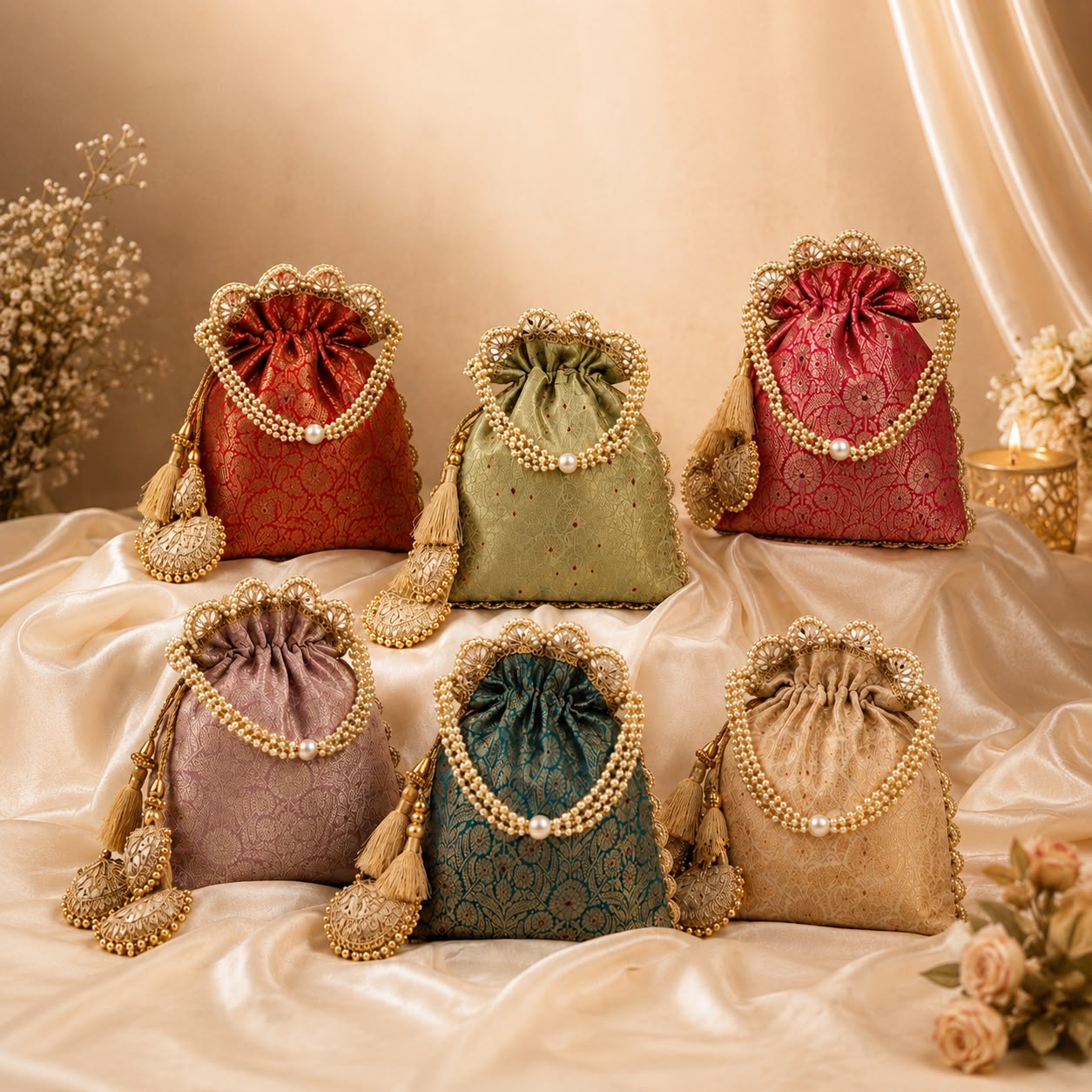 Exquisite Pure Banarasi Brocade Potli: A Luxurious Accessory for Every Occasion - House of RangReethi