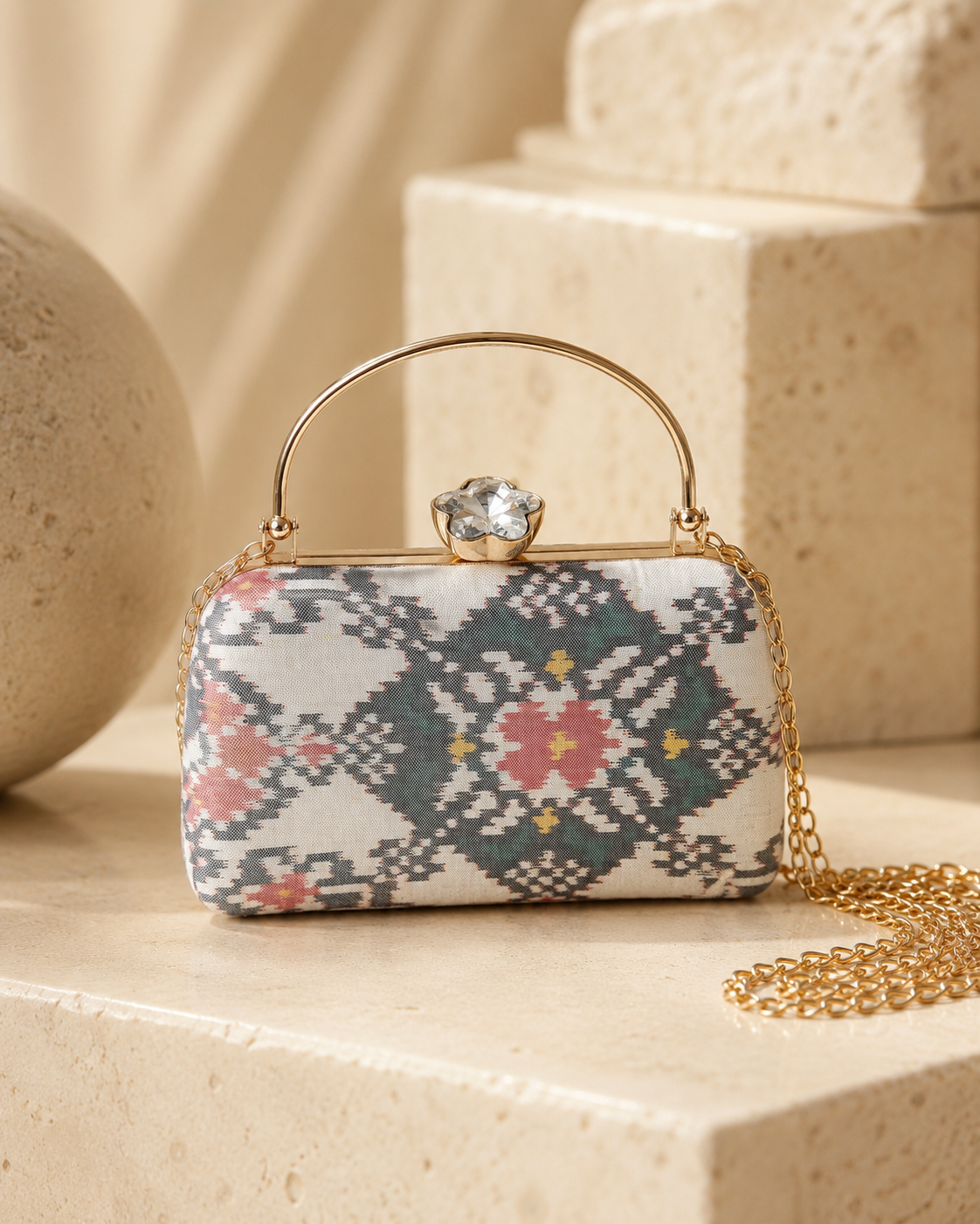 Patola Silk Clutch Bag with Handle | Heritage of Festive Colours
