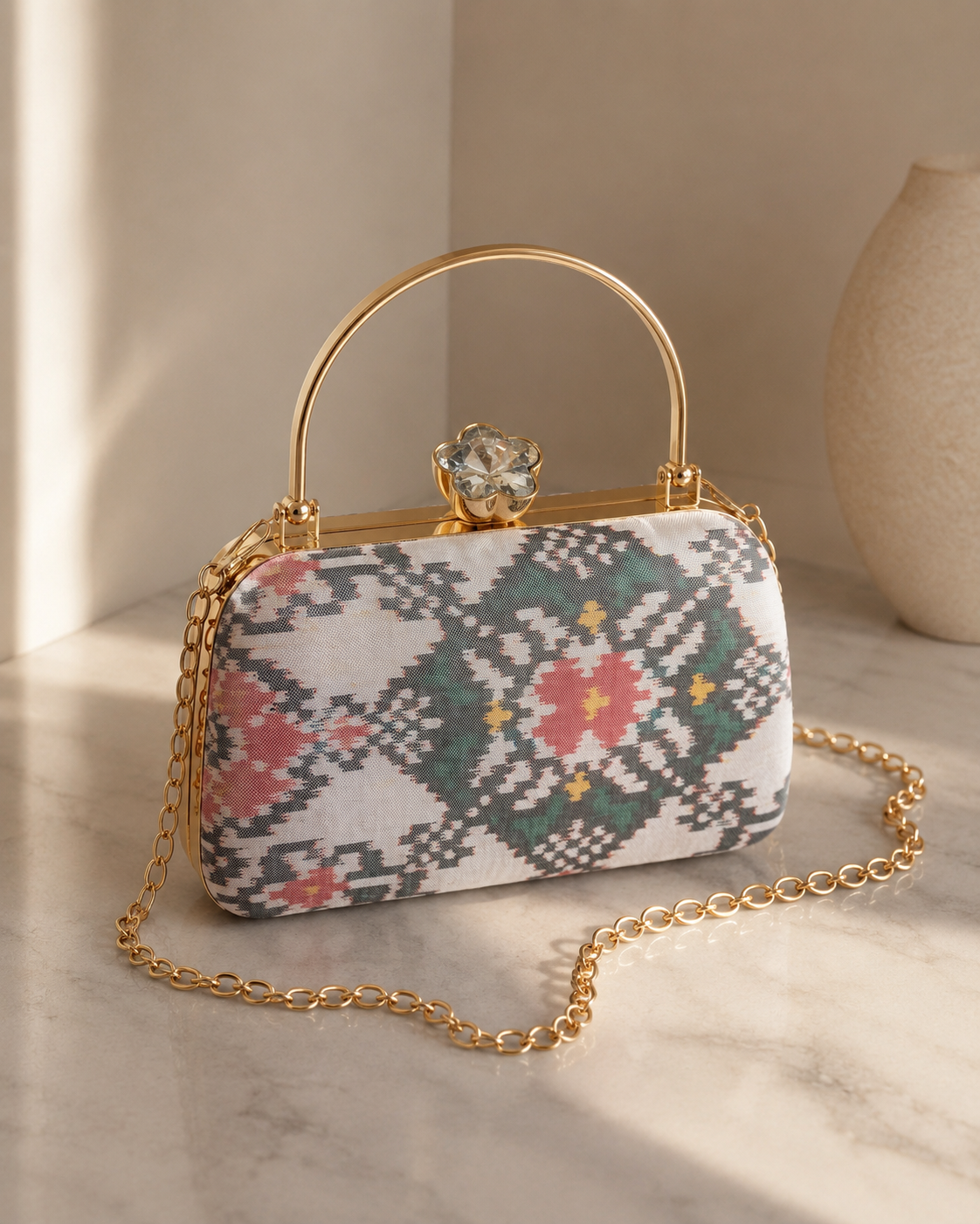 Patola Silk Clutch Bag with Handle | Heritage of Festive Colours