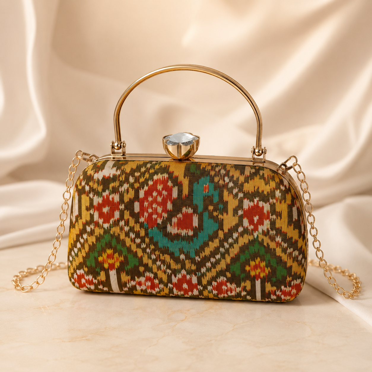 Patola Silk Clutch Bag with Handle | Heritage of Festive Colours